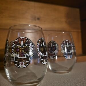 Colorful Skull Design Stemless Wine Glasses